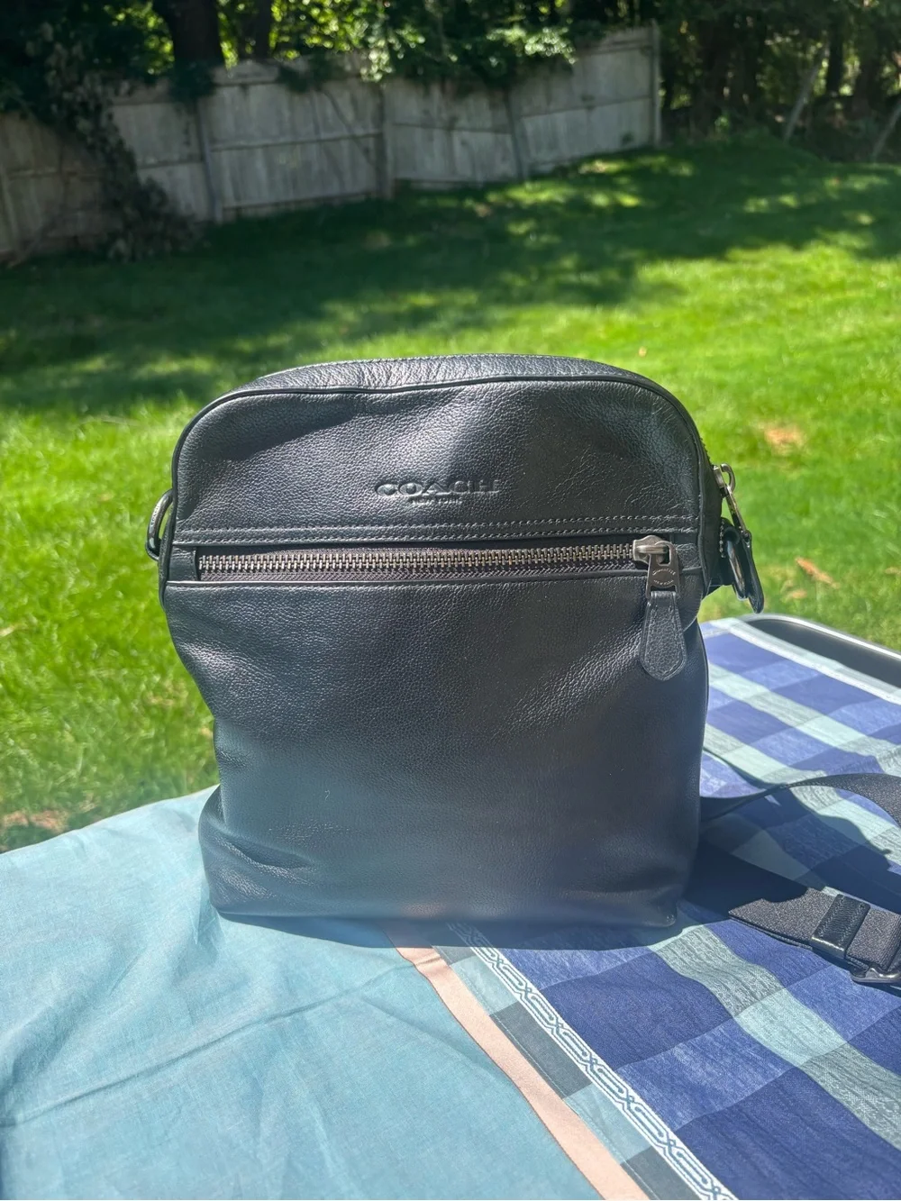 COACH Black Pebbled Leather Messenger Crossbody